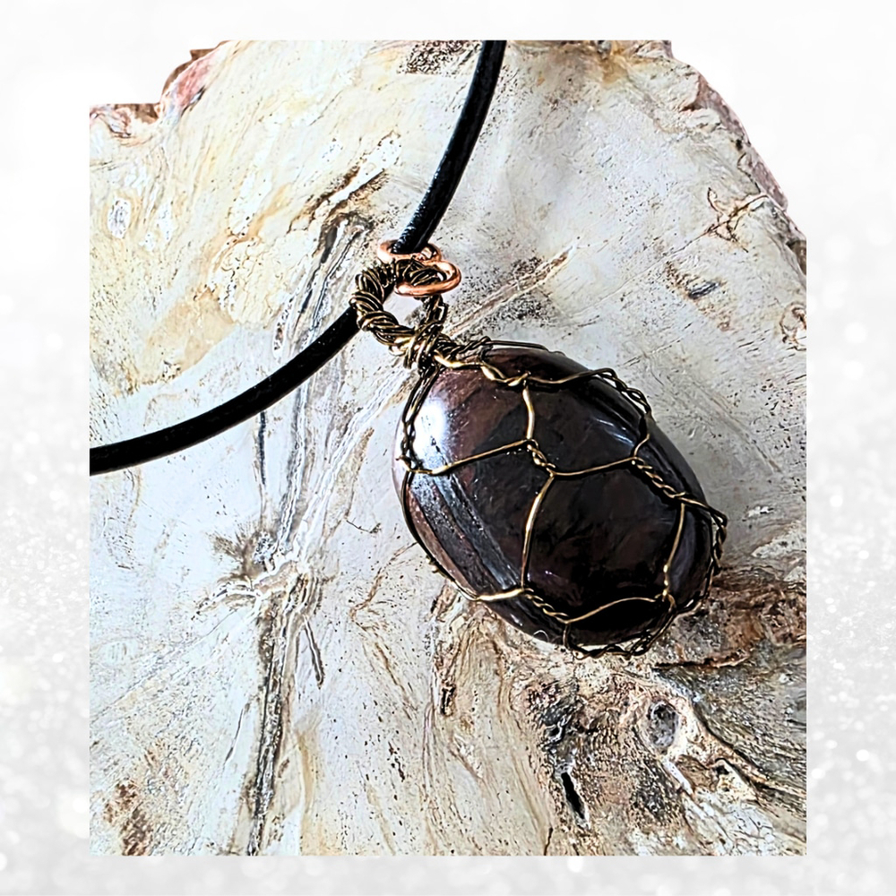 Eye of the Storm: Copper-Wrapped Tiger's Eye & Hand-Finished Leather Necklace